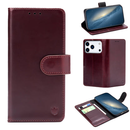 iPhone 17 Pro Hoesje - Maroon Red - Echt Leren Bookcase