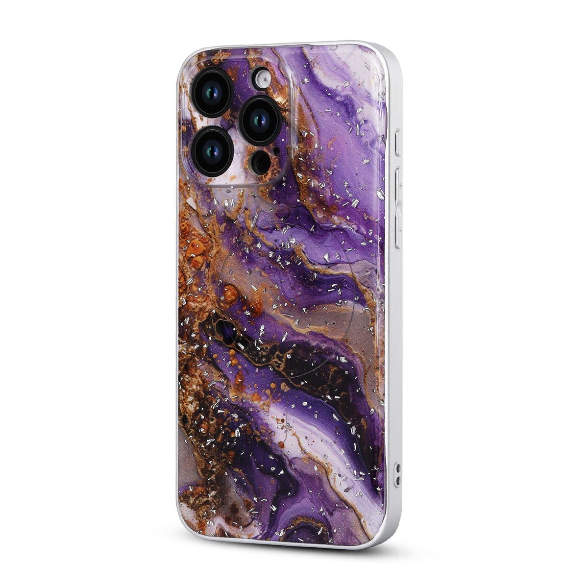 Apple iPhone 12 Pro Hoesje - Paars - Marmer Glitter MagSafe Back Cover