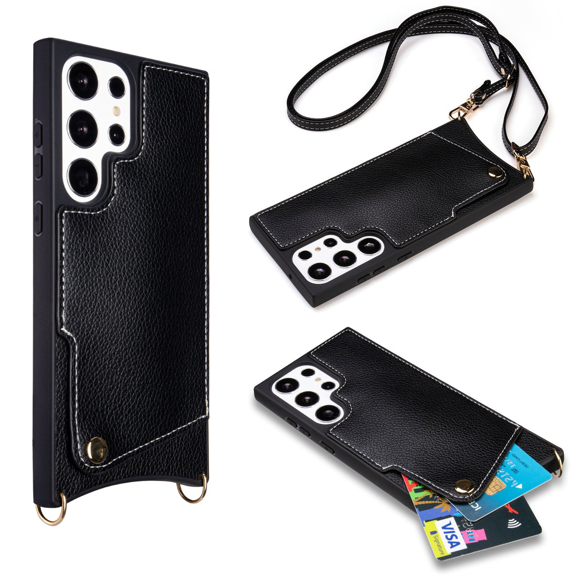 Samsung Galaxy S23 Ultra Hoesje - Zwart - Back Cover met Pols Bandje