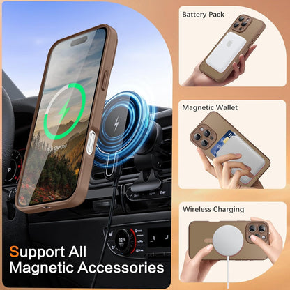 Apple iPhone 15 Pro Max Case - Brown - Matte Armour MagSafe Back Cover with Camera Protection