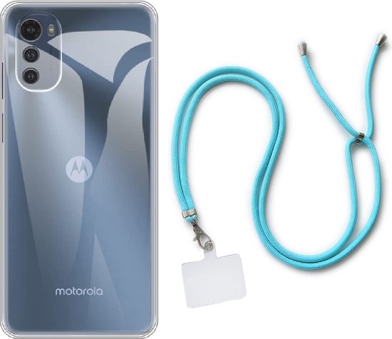Motorola Moto E32 Hoesje - Blauw - Siliconen Back Cover met Telefoonkoord