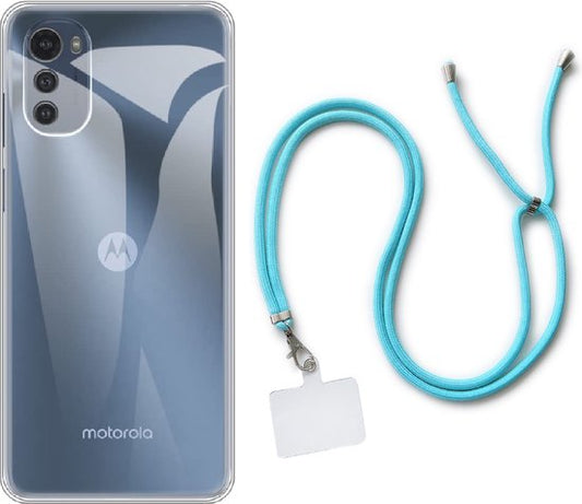 Motorola Moto E32 Hoesje - Blauw - Siliconen Back Cover met Telefoonkoord