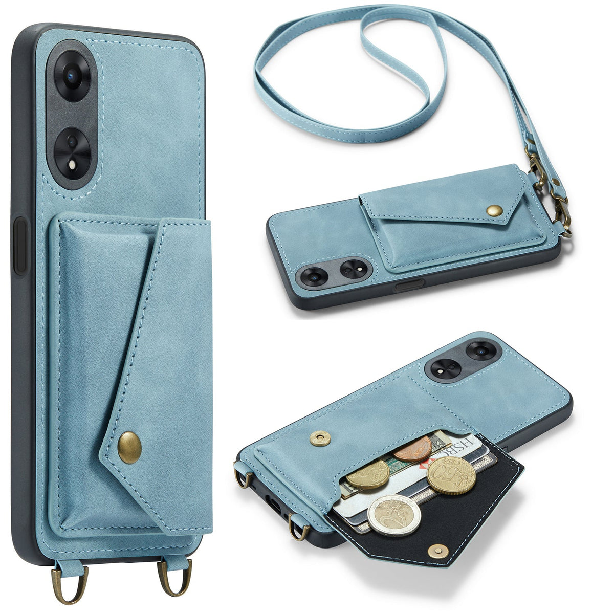 Oppo Reno 8T 4G Case - Aqua Blue - Luxury Back Cover with Phone Strap
