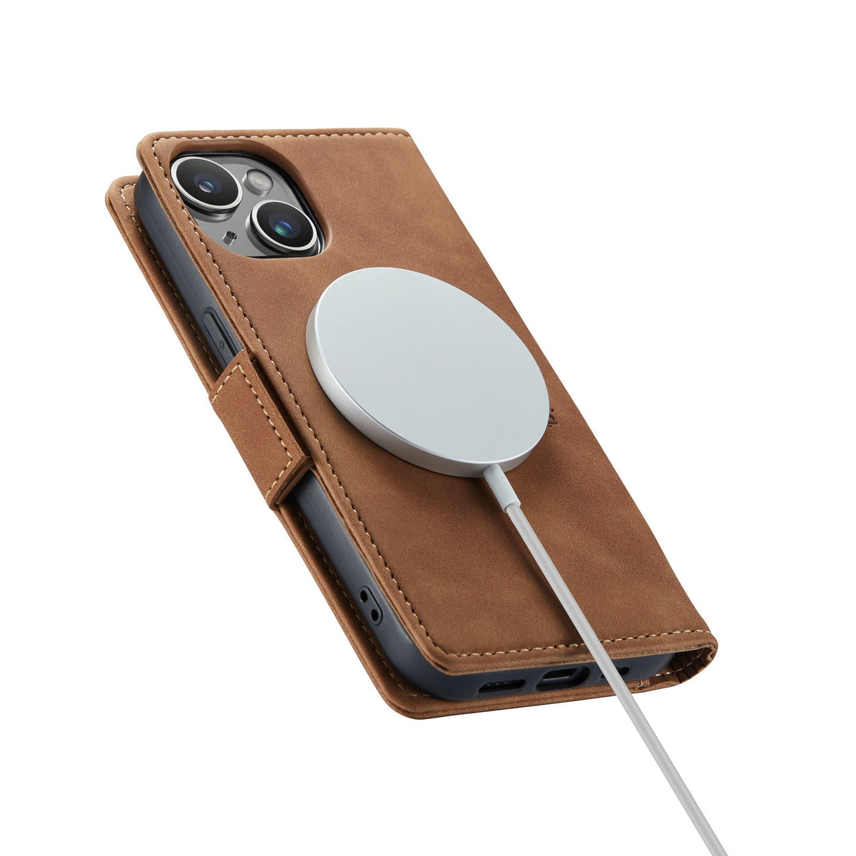 Apple iPhone 15 Plus Hoesje - Sienna Brown - Portemonnee MagSafe Bookcase
