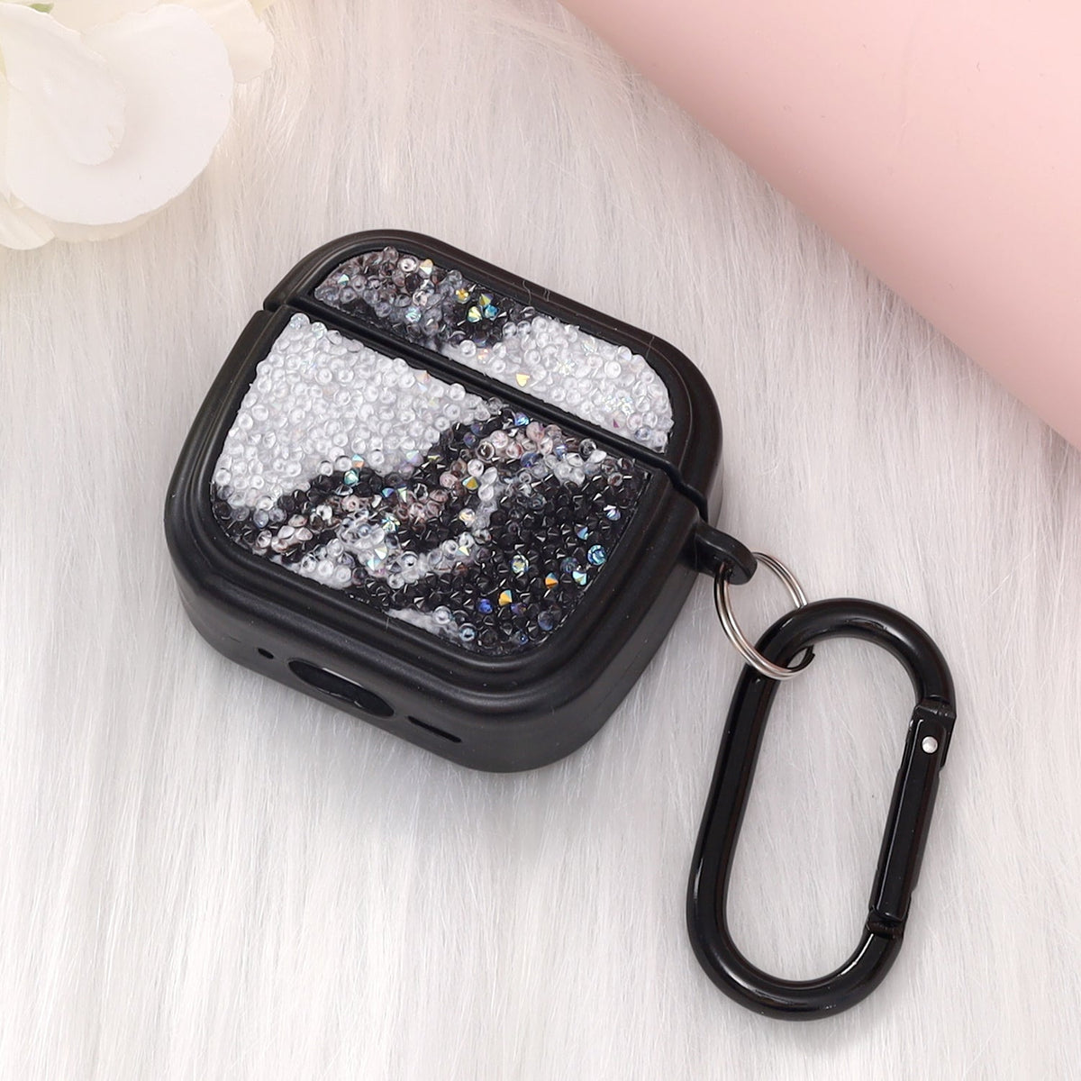 Étui pour Apple AirPods 4 - Marbre Diamant Pailleté avec Anneau - Noir