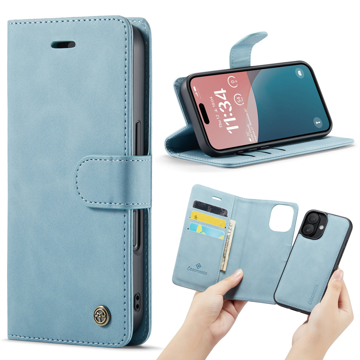 Apple iPhone 16 Hoesje - Aqua Blue - 2 in 1 Bookcase