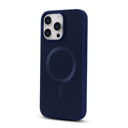 Apple iPhone 15 Pro Hoesje - Blauw - Carbon MagSafe Back Cover