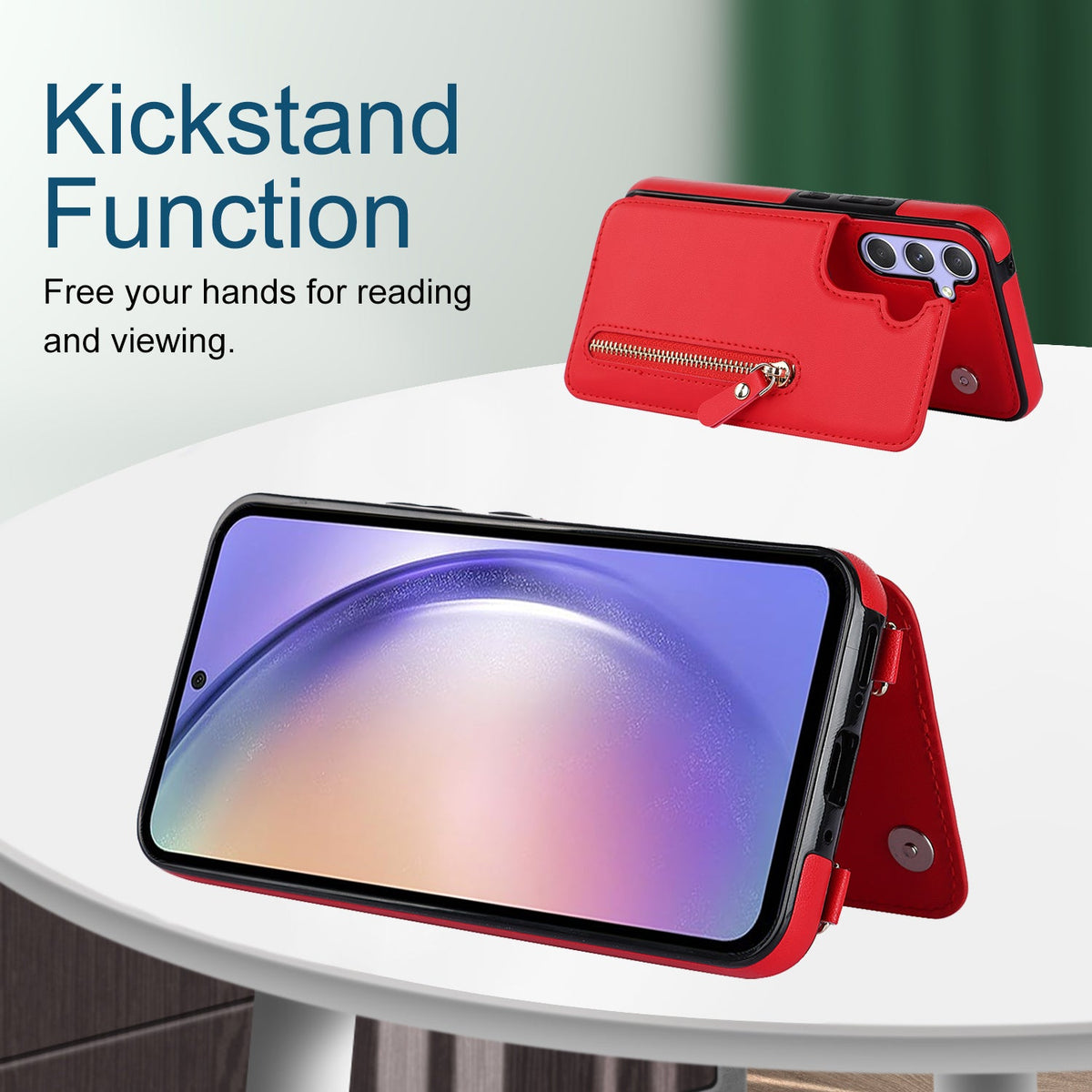 Samsung Galaxy A54 Case - Red - Luxury Back Cover with Phone Strap and Zipper