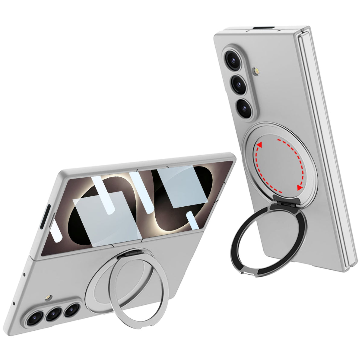 Samsung Galaxy Z Fold8 Ultra Case - Silver - Ring Holder MagSafe Cover with Built-in Screen Protector