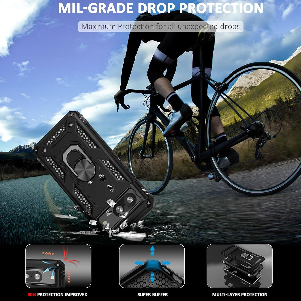 Google Pixel 8 Hoesje - Zwart - Armor Kickstand Back Cover met Magneetring