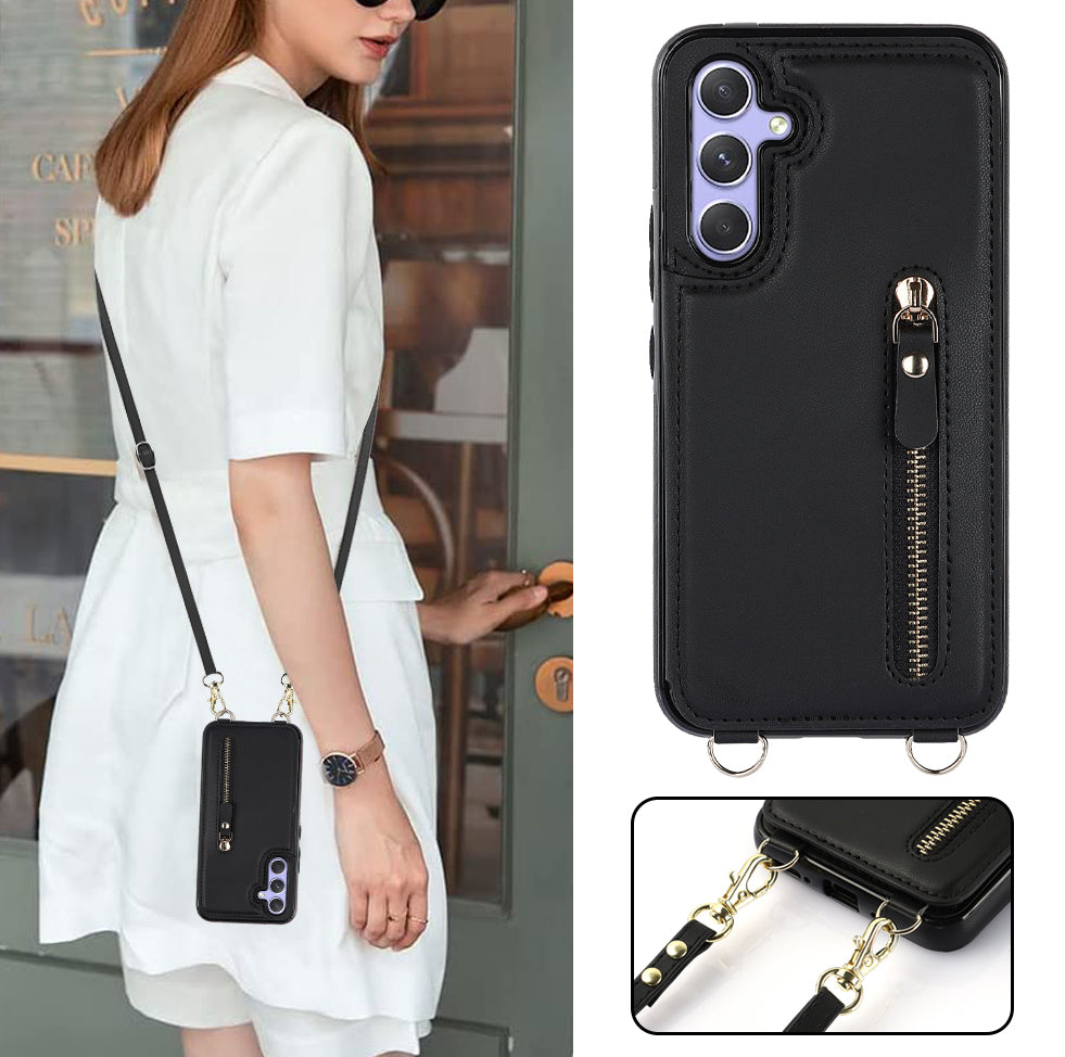 Apple iPhone 16 Pro Max Hoesje - Zwart - Luxe Back Cover met Telefoonkoord en Rits