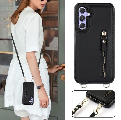 Samsung Galaxy A54 Hoesje - Zwart - Luxe Back Cover met Telefoonkoord en Rits