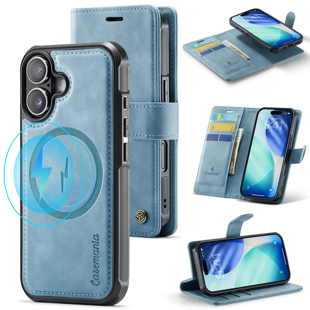 Apple iPhone 17 Hülle - Aqua Blue - Luxus-2-in-1-MagSafe-Klapphülle mit Kartenfach