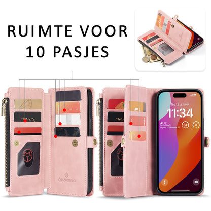 Apple iPhone 15 Plus Hoesje - Pale Pink - Luxe MagSafe Bookcase met Rits en Telefoonkoord