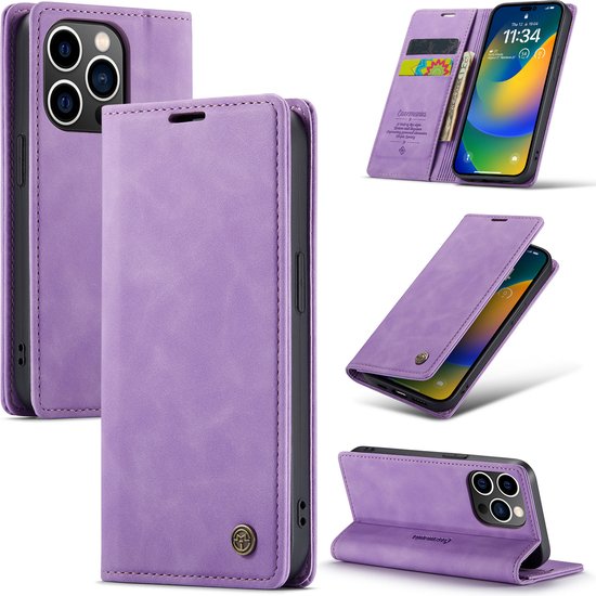 iPhone 14 Pro Hoesje - Bright Lila - Dunne Bookcase