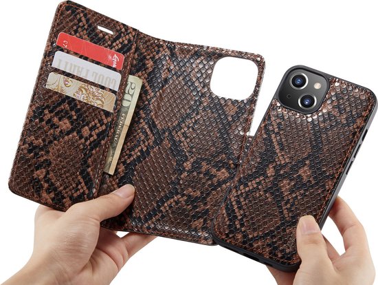 Apple iPhone 13 Case - Brown - 2 in 1 Snake Print Back Cover