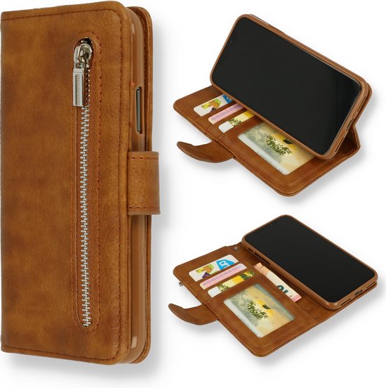 Samsung Galaxy A21s Hoesje - Bruin - Luxe Bookcase met Rits