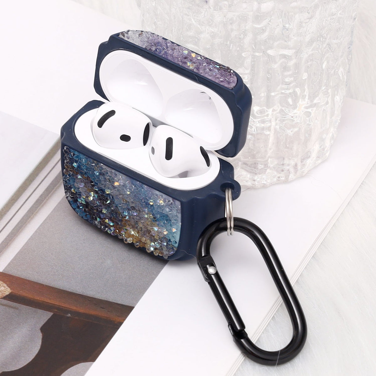 Apple AirPods 4 Hoesje - Diamant Marmer Glitter met Ring - Blauw