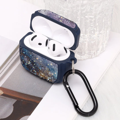Apple AirPods 4 Hoesje - Diamant Marmer Glitter met Ring - Blauw
