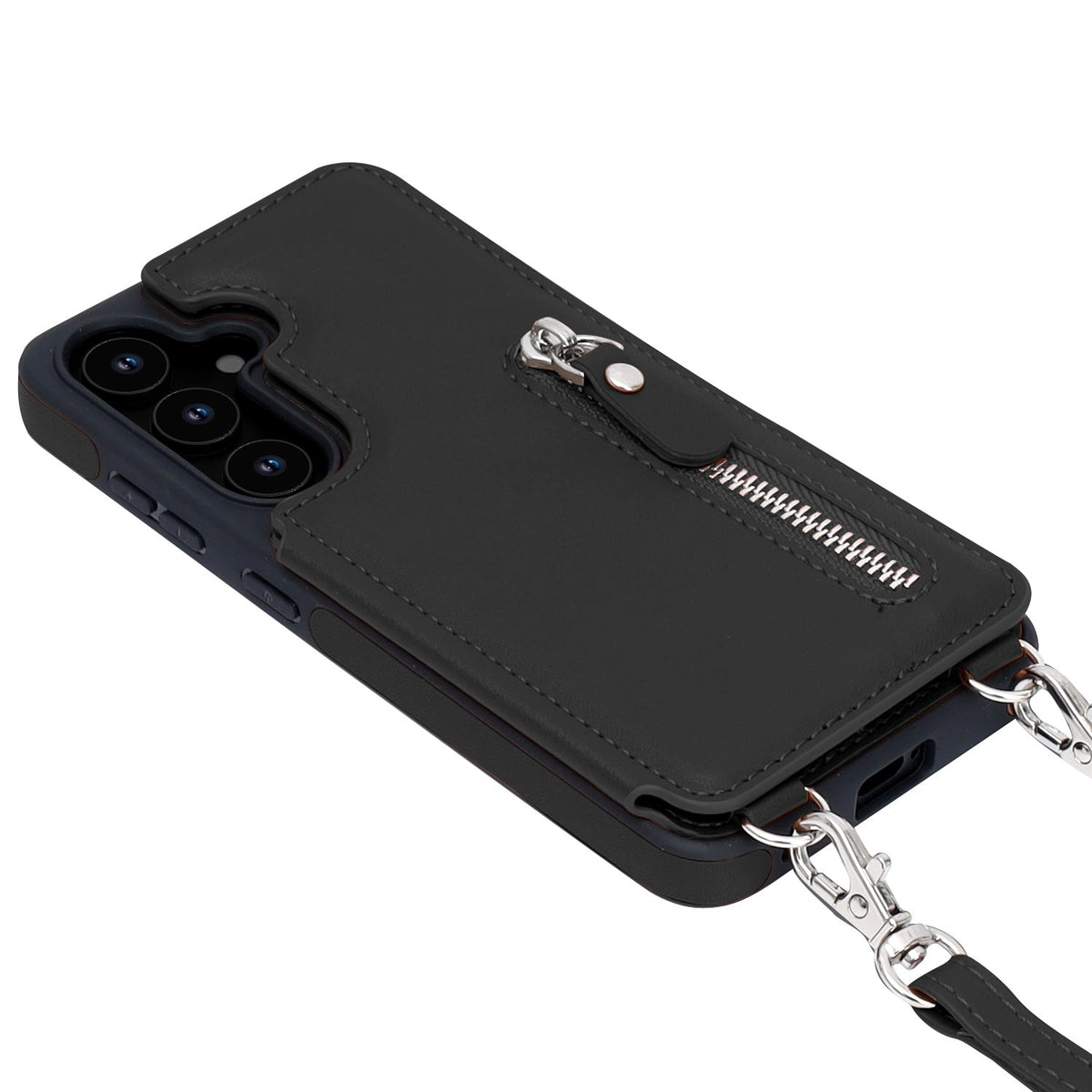 Samsung Galaxy S25 Hoesje - Zwart - Luxe Back Cover met Telefoonkoord en Rits