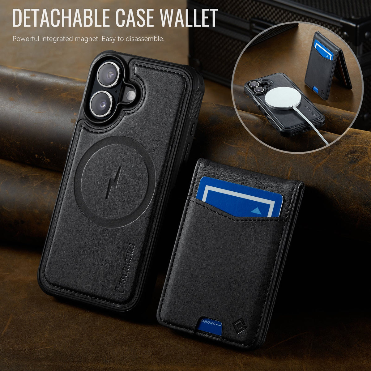 Apple iPhone 16 Case - Charcoal Gray - MagSafe Back Cover with Card Holder