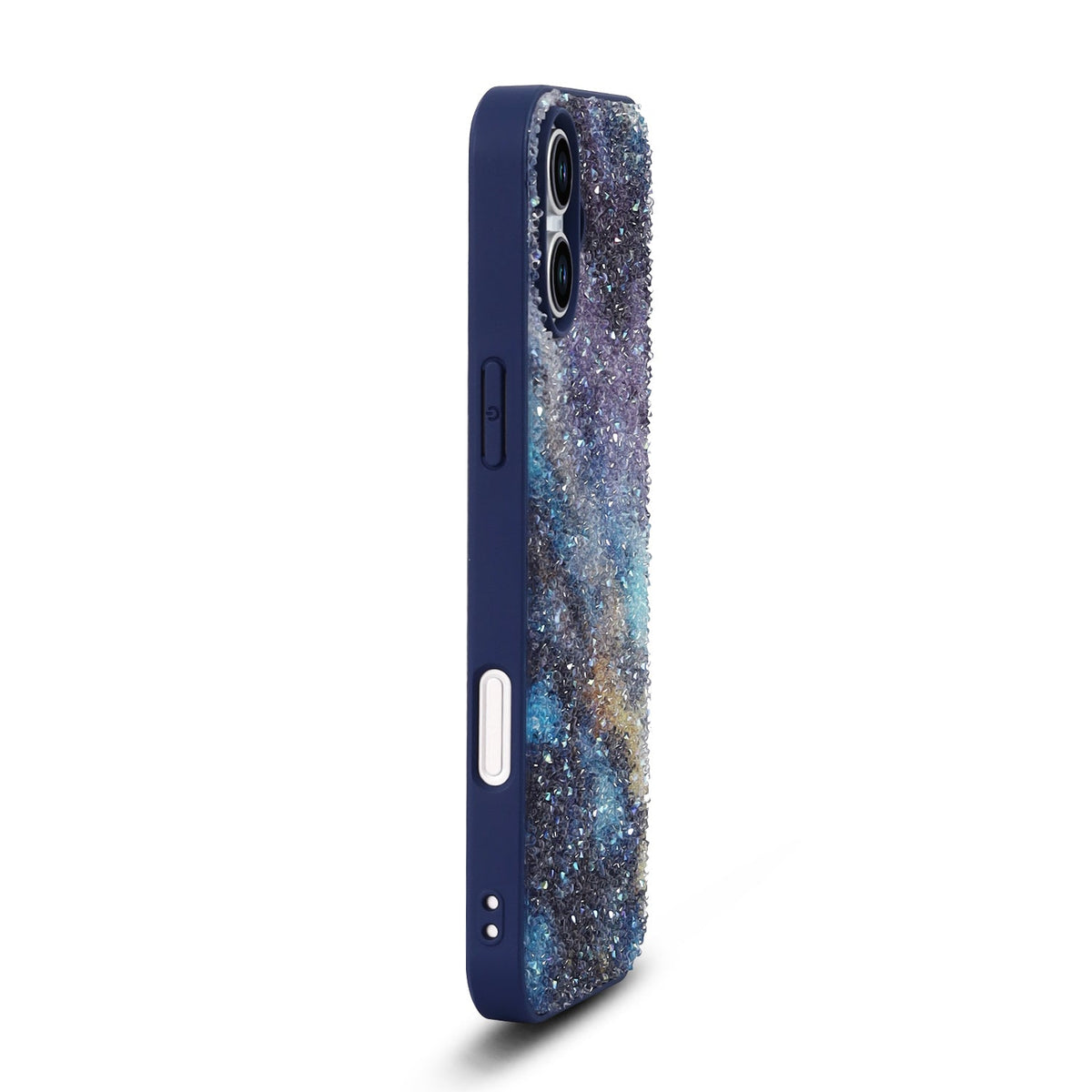 Apple iPhone 16 Hoesje - Blauw - Diamant Marmer Glitter Back Cover