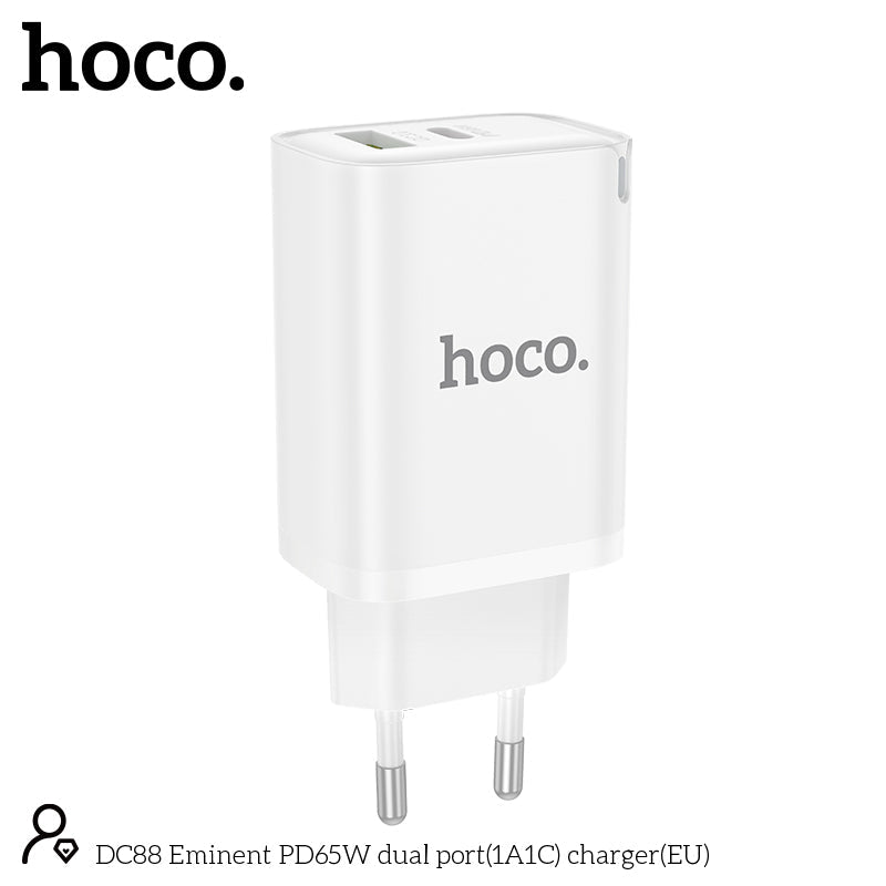 Hoco 65W Snellader 2-poorts USB-C + USB-A - Wit