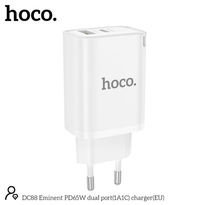 Hoco 65W Snellader 2-poorts USB-C + USB-A - Wit