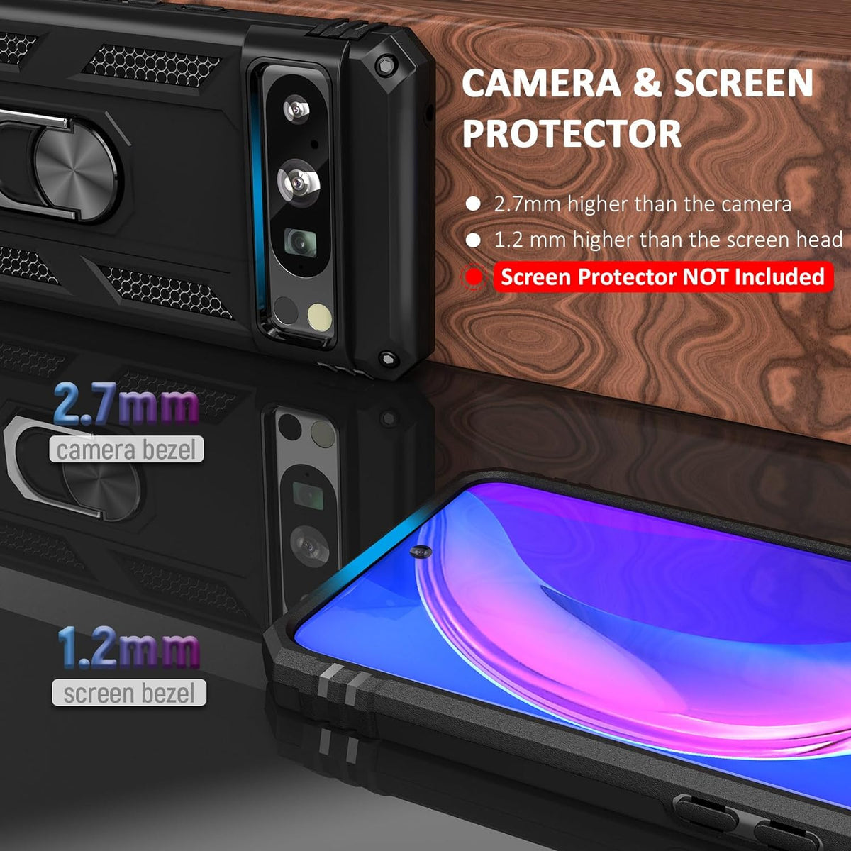Google Pixel 8 Pro Hoesje - Zwart - Armor Kickstand Back Cover met Magneetring