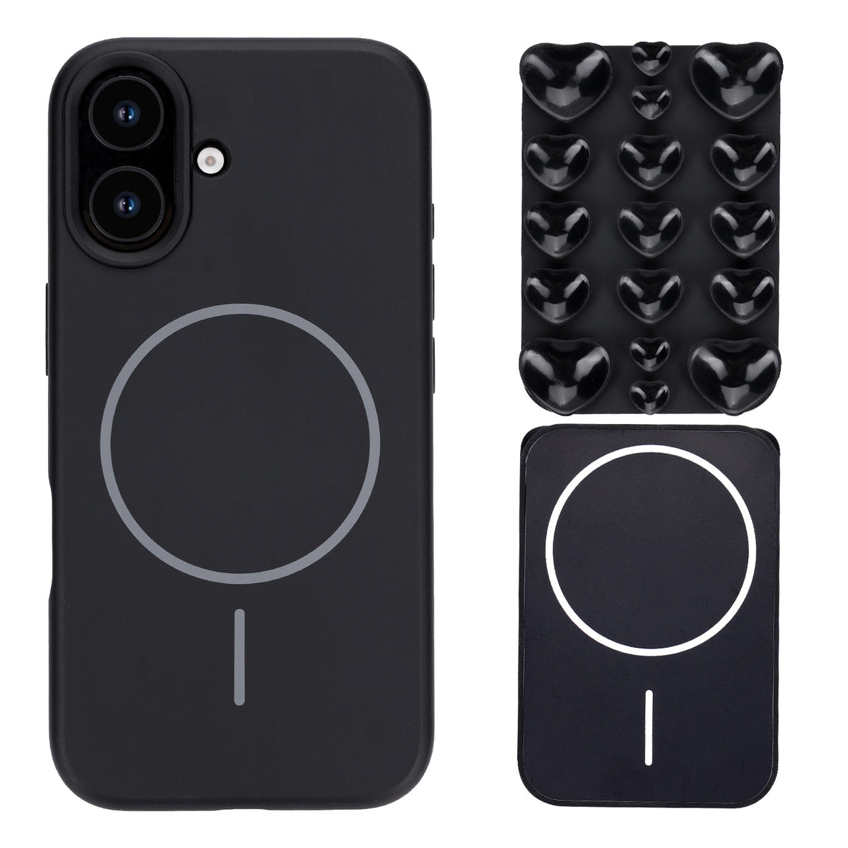 Apple iPhone 17 Hoesje - Zwart - Siliconen Back Cover met Afneembare Hartjes Zuignappen