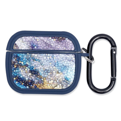 Apple AirPods 3 Hoesje - Diamant Marmer Glitter met Ring - Blauw