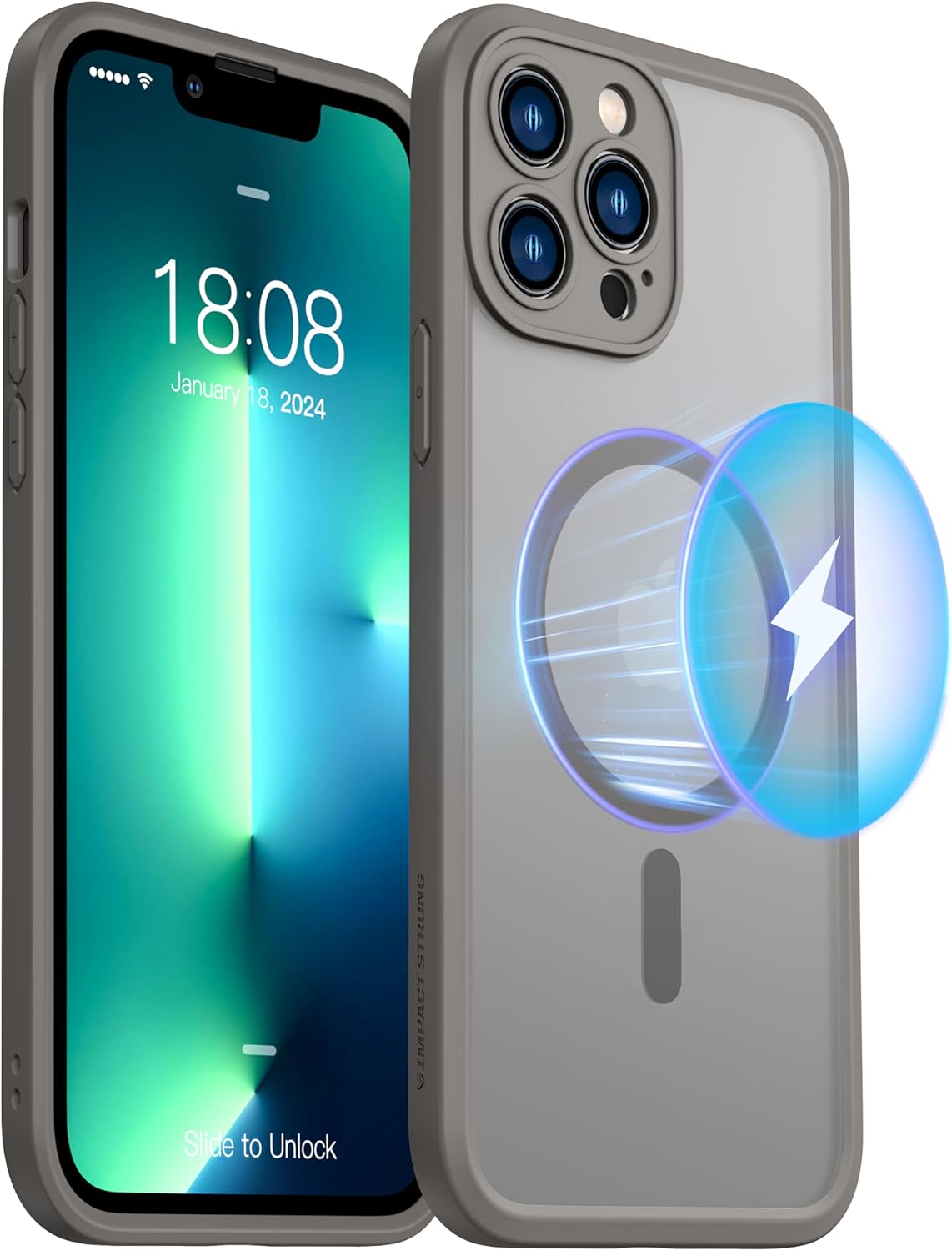 iPhone 14 Pro Max Hoesje - Grijs - Matte Armor MagSafe Back Cover