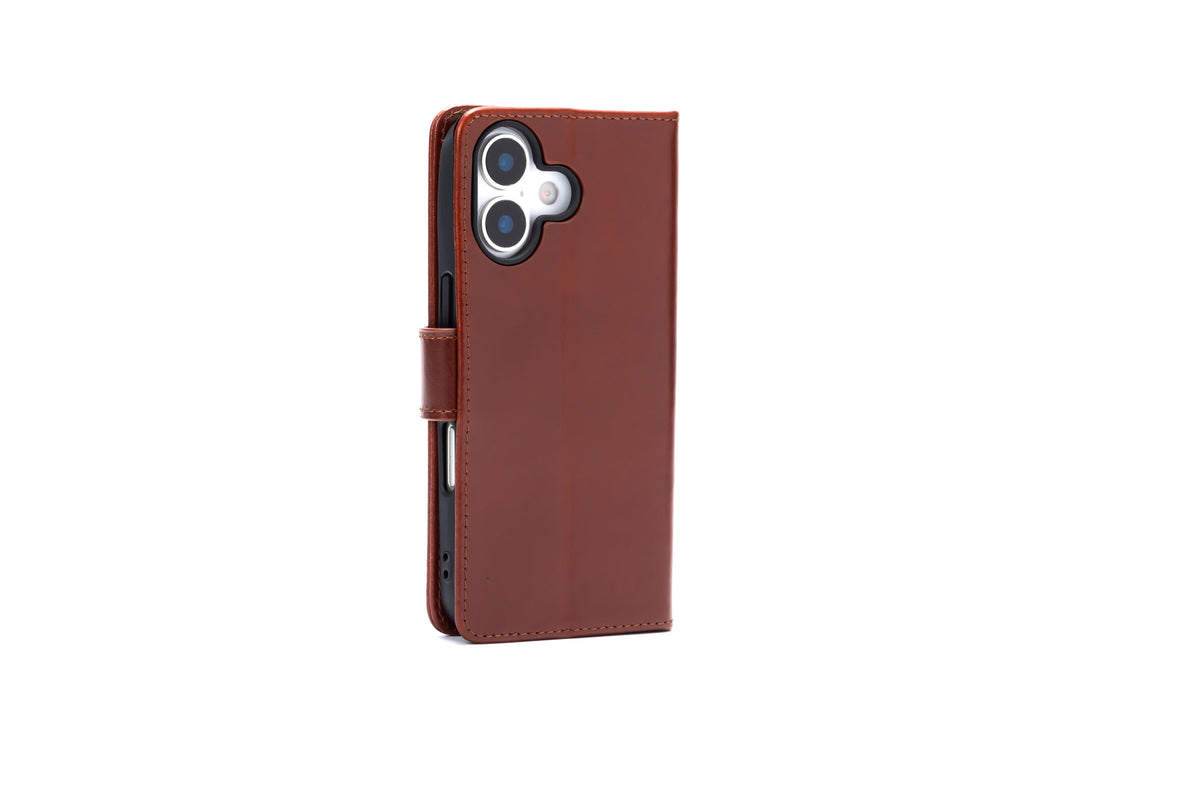 Apple iPhone 17 Hoesje - Chestnut Brown - Echt Leren Bookcase