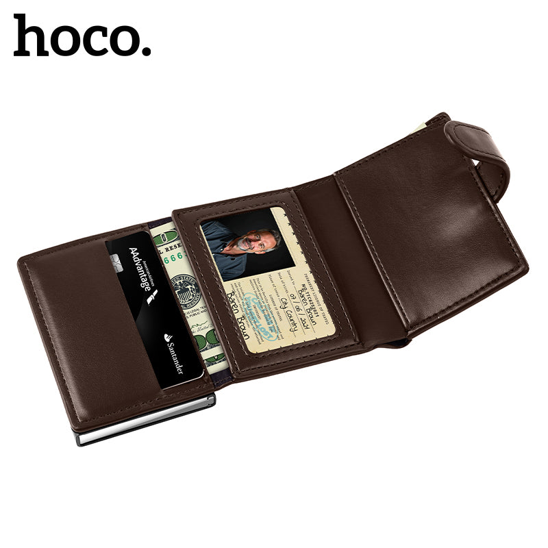 Hoco Pop-up Wallet with Zip - Dark Brown
