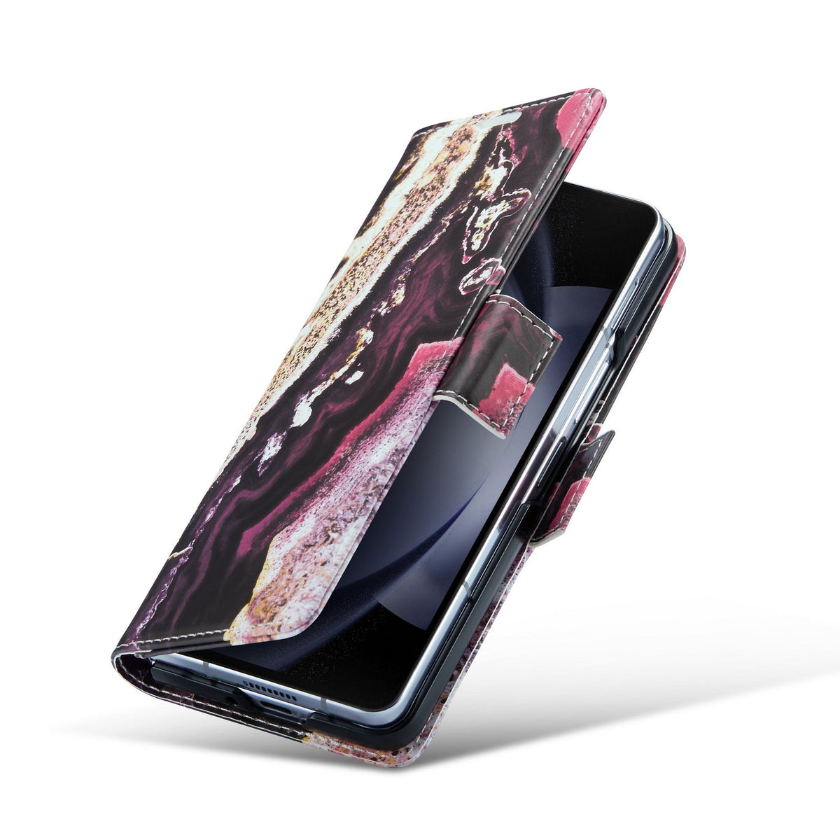 Samsung Galaxy Z Fold 5 Hoesje - Magenta Eudialyte - Marmer Portemonnee Bookcase