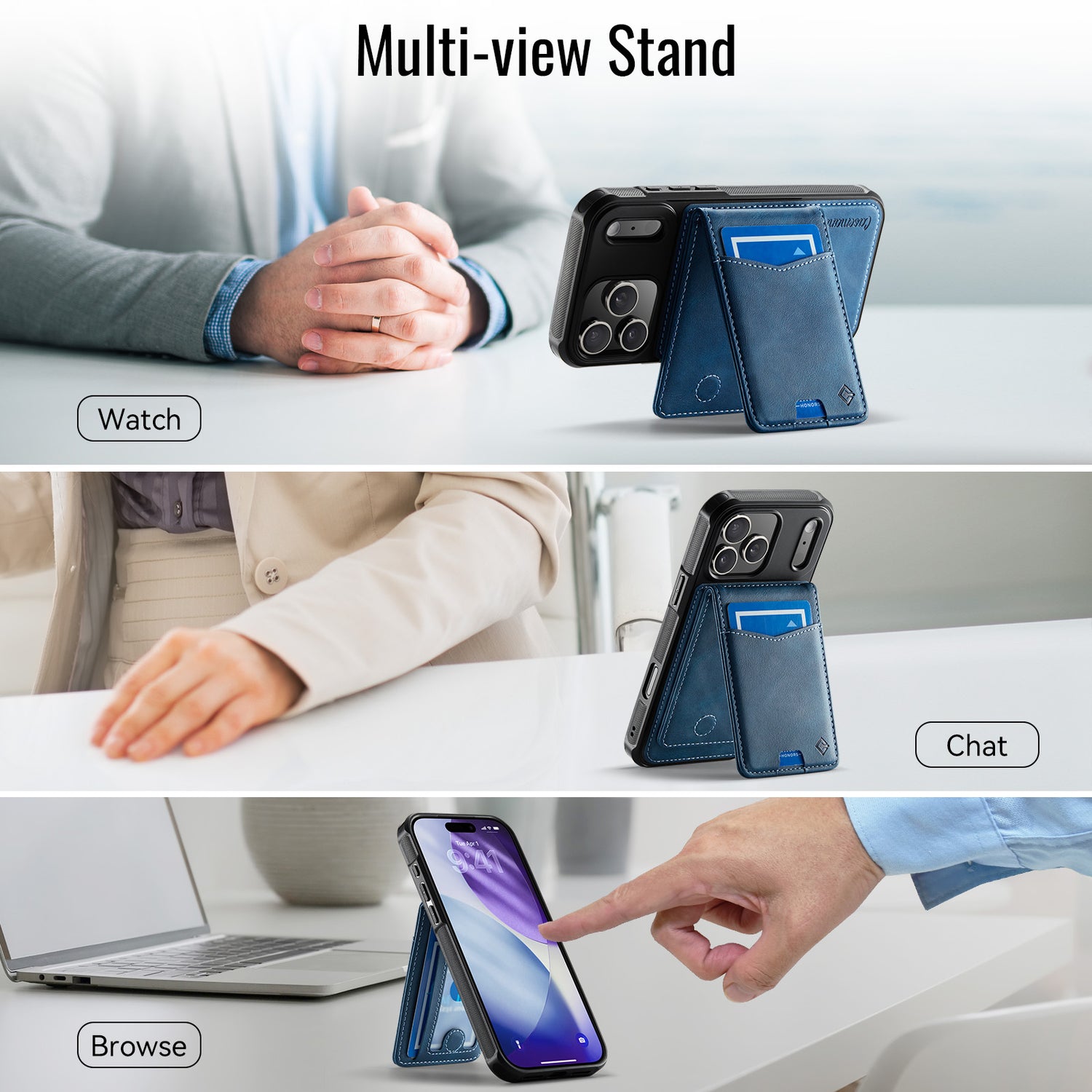 Hochwertige 2-in-1-Rückseite | Abnehmbarer Ständer mit Brieftaschenfunktion | für Apple iPhone