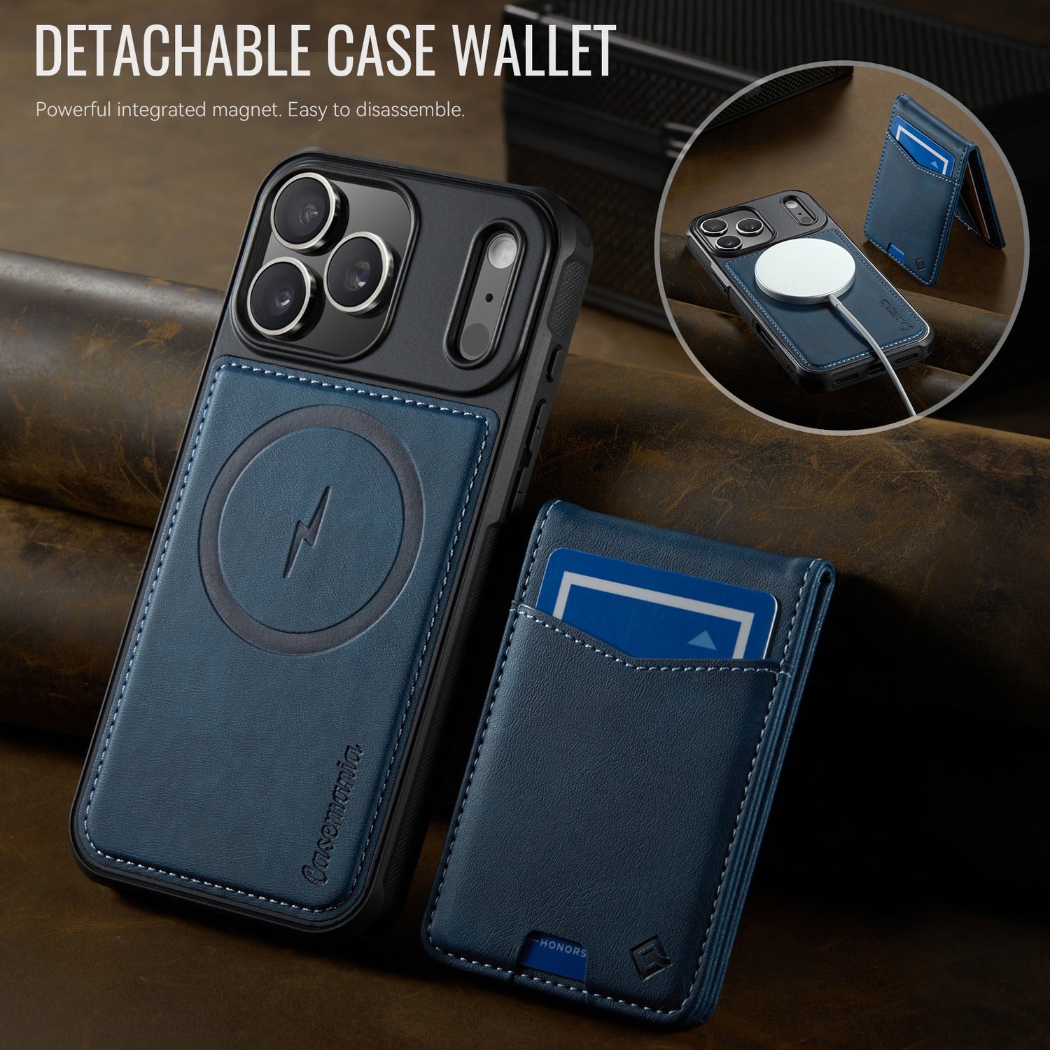 Hochwertige 2-in-1-Rückseite | Abnehmbarer Ständer mit Brieftaschenfunktion | für Apple iPhone