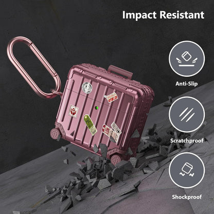 Roségouden AirPods hoesje met stickers, impactbestendig en schokproof ontwerp.