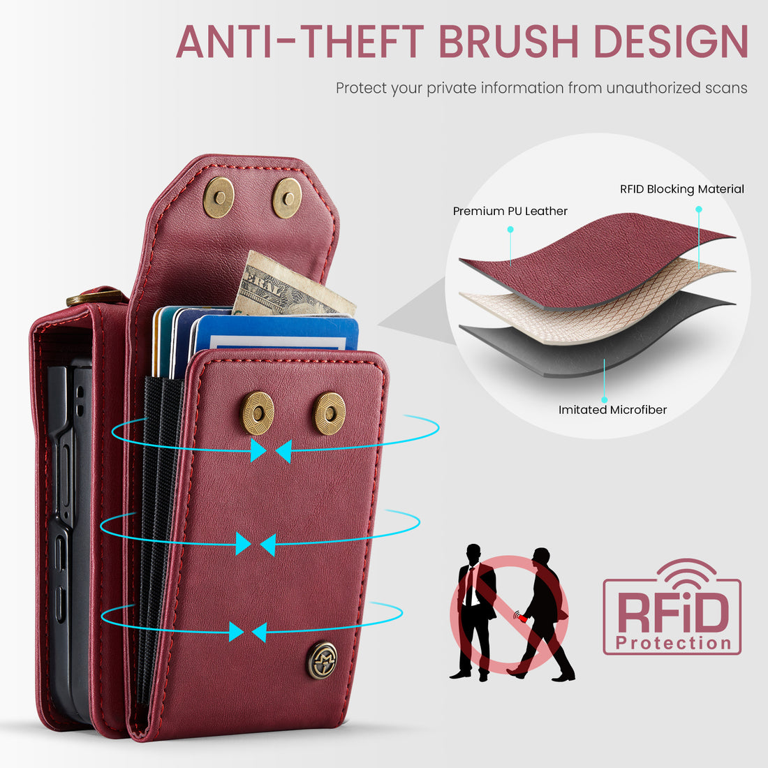 Folia | Z Flip Draagbaar Wallet Case | Burgundy Red