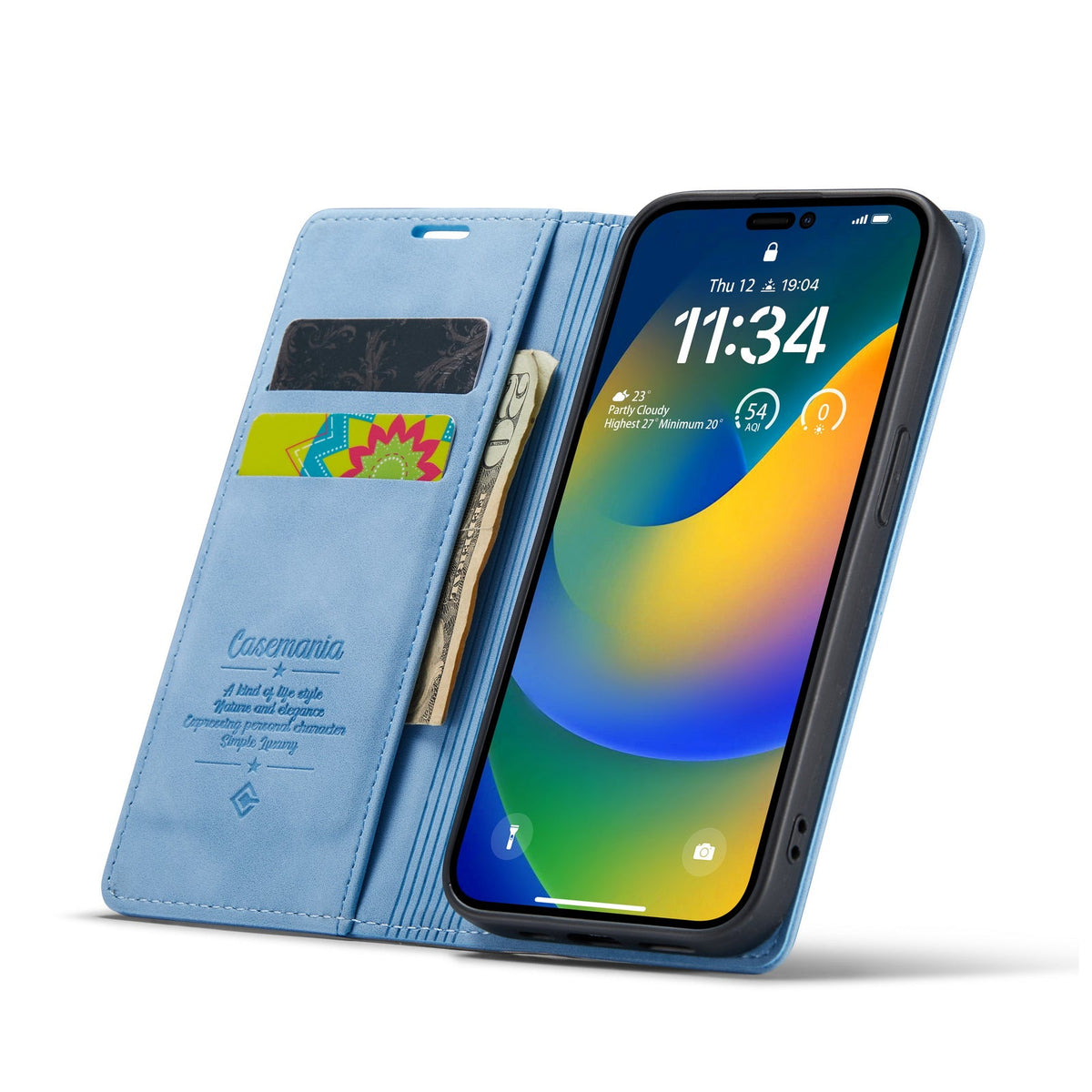 iPhone 15 Pro Hoesje - Sky Blue - Dunne Bookcase