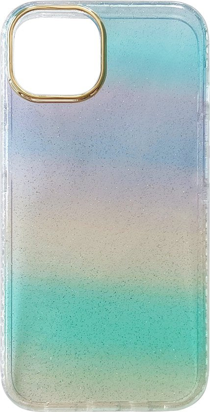 Apple iPhone 14 Hoesje - Blauw - Glitter Back Cover