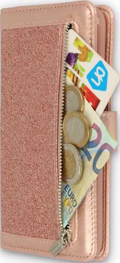Apple iPhone 11 Pro Max Case - Rose Gold - Glitter Luxury Wallet Case with Zip