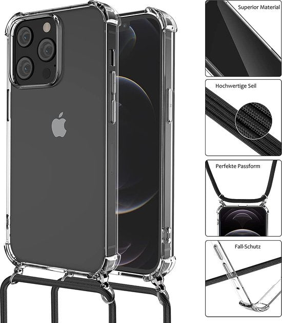 Apple iPhone 14 Pro Hoesje - Transparant - Siliconen Back Cover met Telefoonkoord