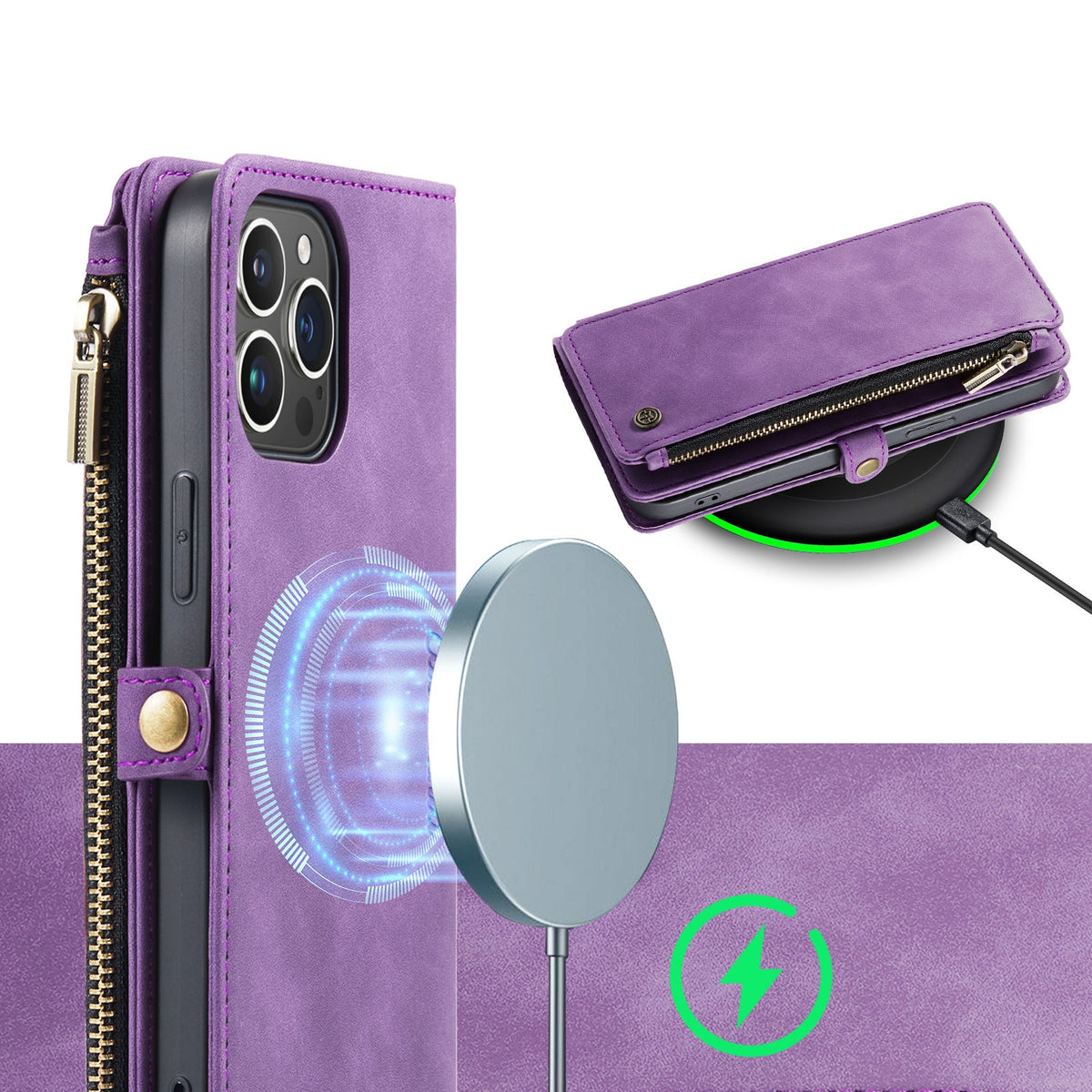 Apple iPhone 15 Pro Hoesje - Pastel Pink - Luxe MagSafe Bookcase met Rits en Telefoonkoord