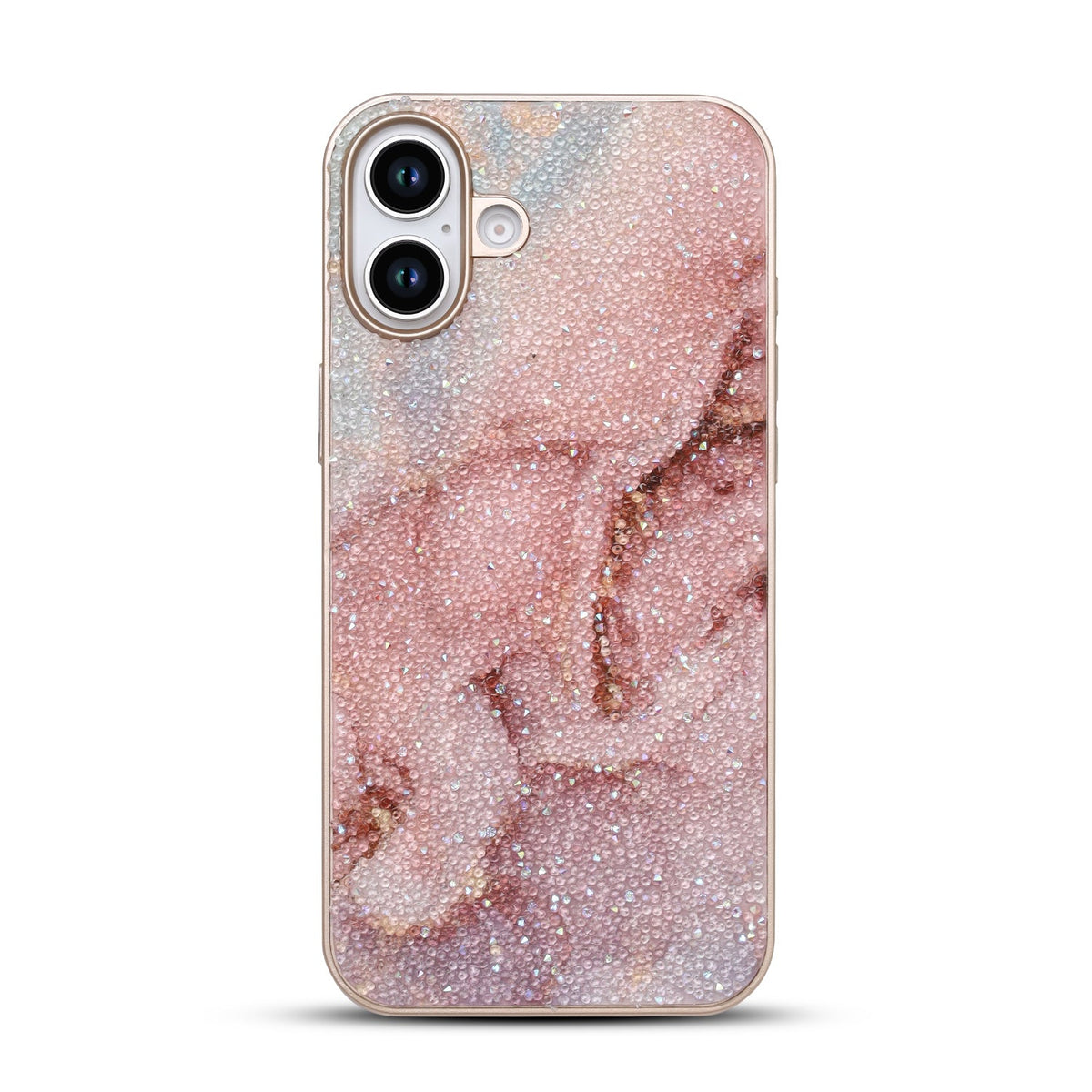 iPhone 16 Hoesje - Roze - Diamant Marmer Glitter Back Cover