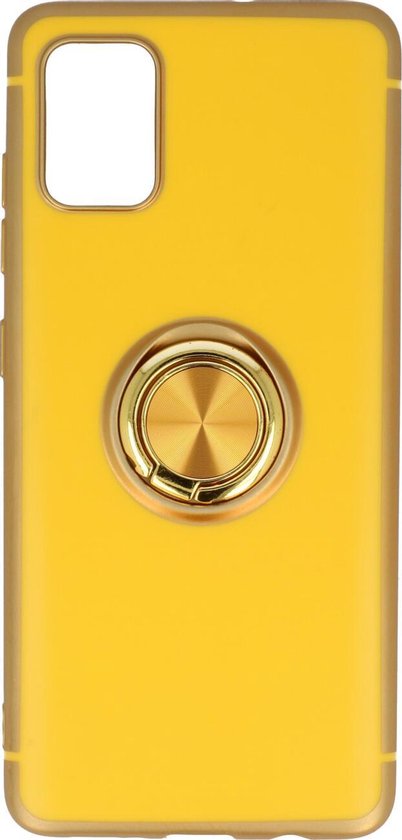 Samsung Galaxy A31 Hoesje - Geel - Siliconen Ring Kickstand Back Cover
