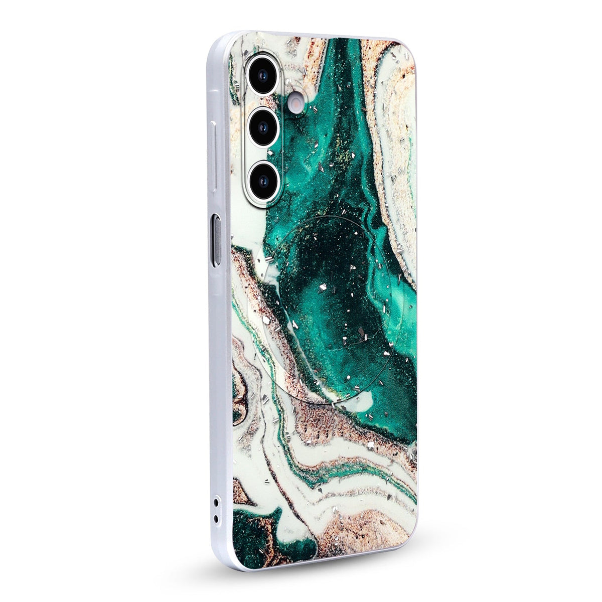 Samsung Galaxy S25 FE Hoesje - Groen - Marmer Glitter MagSafe Back Cover