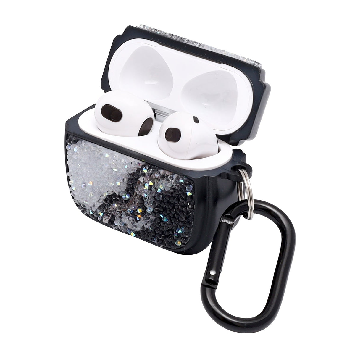 Apple AirPods 3 Hoesje - Diamant Marmer Glitter met Ring - Zwart