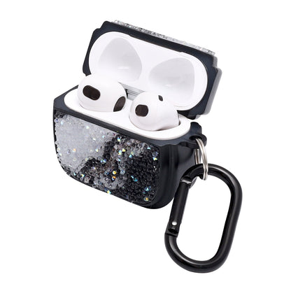 Apple AirPods 3 Hoesje - Diamant Marmer Glitter met Ring - Zwart