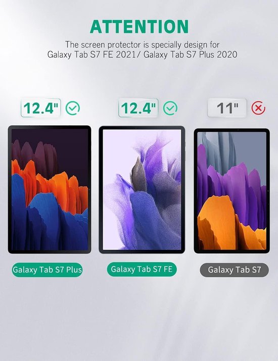 Samsung Galaxy Tab S7+ / S7 FE Schutzfolie - Full Cover - 2 Stück